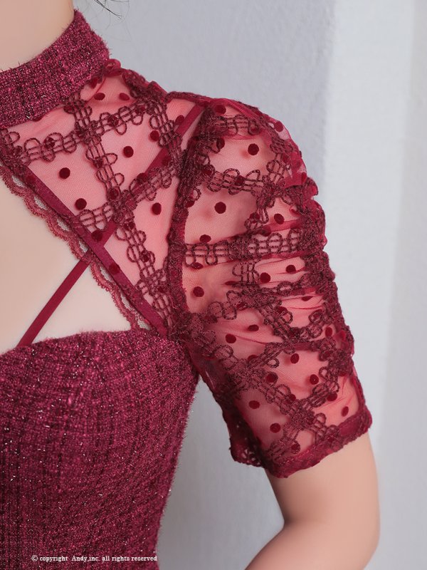 画像7: XSサイズあり【ANDY/アンディ】ラメツイード/ フロントジッパー/ 半袖/ 袖あり/ レース/ プリーツ/ Aライン/ フレア/ ミニドレス/ キャバドレス[OF05]