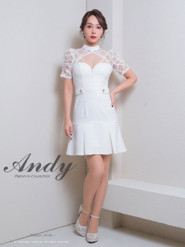 画像2: XSサイズあり【ANDY/アンディ】ラメツイード/ フロントジッパー/ 半袖/ 袖あり/ レース/ プリーツ/ Aライン/ フレア/ ミニドレス/ キャバドレス[OF05]