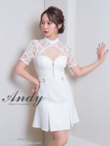 XSサイズあり【ANDY/アンディ】ラメツイード/ フロントジッパー/ 半袖/ 袖あり/ レース/ プリーツ/ Aライン/ フレア/ ミニドレス/ キャバドレス[OF05]