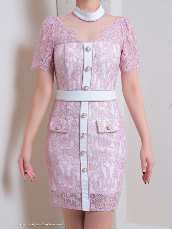 画像15: 【Andy ANDY Fashion Press 17 COLLECTION 05】レース/ シアー/ ハイネック/ パールボタン/ 袖あり/ 半袖/ タイト/ ミニドレス/ キャバドレス[OF05]