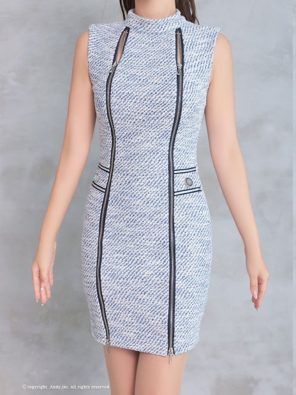 画像16: 【Andy ANDY】ジップデザイン/ ツイード/ ハイネック/ ノースリーブ/ タイト/ ミニドレス/ キャバドレス[OF05]