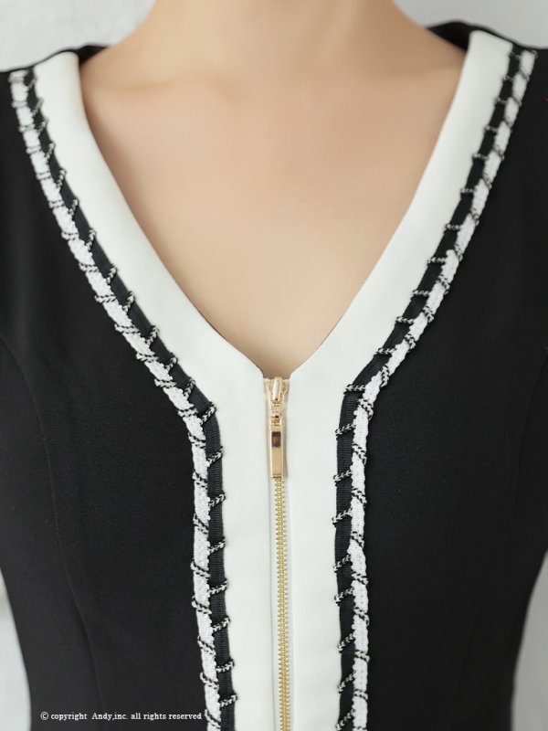 画像16: 【ANDY/アンディ】バイカラー/ チェーンパイピング/ 袖あり/ 半袖/ フロントジップ/ ベルト/ タイト/ セットアップ/ ミニドレス/ キャバドレス[OF05]