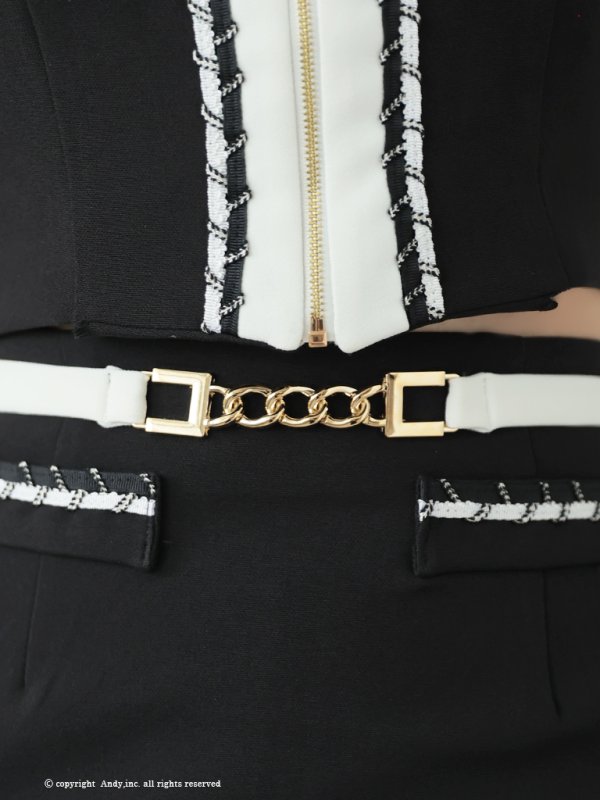 画像18: 【ANDY/アンディ】バイカラー/ チェーンパイピング/ 袖あり/ 半袖/ フロントジップ/ ベルト/ タイト/ セットアップ/ ミニドレス/ キャバドレス[OF05]