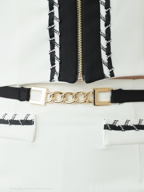 画像8: 【ANDY/アンディ】バイカラー/ チェーンパイピング/ 袖あり/ 半袖/ フロントジップ/ ベルト/ タイト/ セットアップ/ ミニドレス/ キャバドレス[OF05]