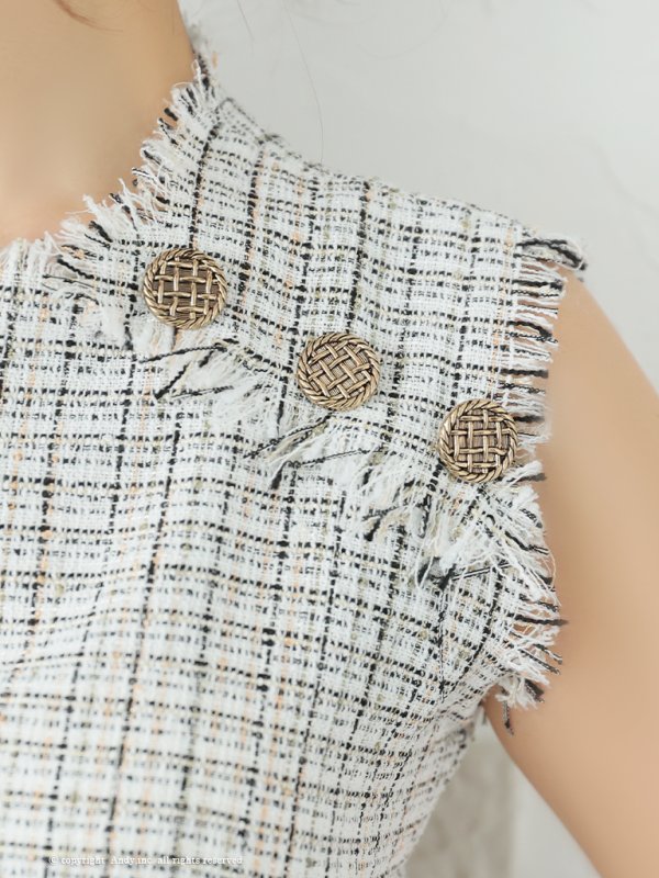 画像6: 【ANDY/アンディ】ツイード/ ボタン/ フリンジ/ ノースリーブ/ Aライン/ フレア/ ミニドレス/ キャバドレス[OF05]