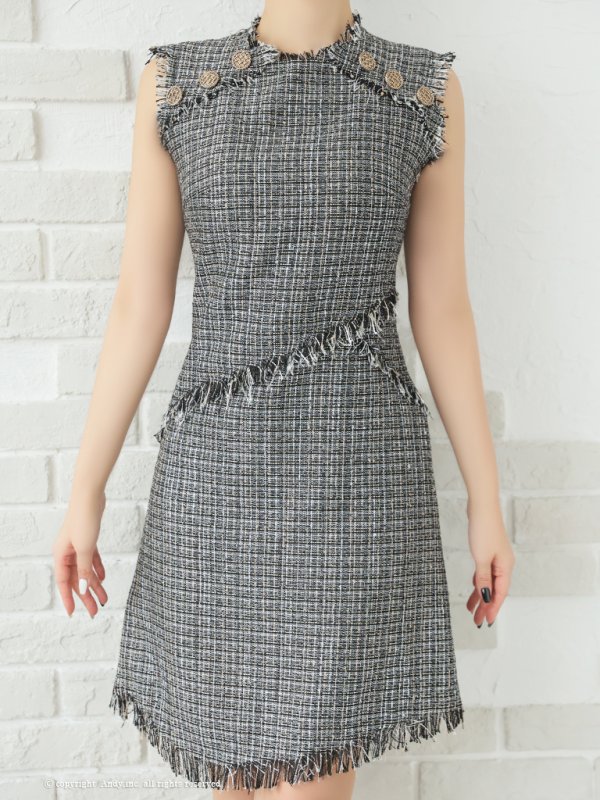 画像13: 【ANDY/アンディ】ツイード/ ボタン/ フリンジ/ ノースリーブ/ Aライン/ フレア/ ミニドレス/ キャバドレス[OF05]