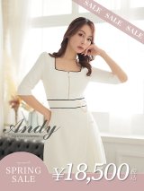 【決算SALE開催中！! 】XSサイズあり【ANDY/アンディ】フロントジップ/ バイカラー/ チェーン/ 袖あり/ 七分袖/ フレア/ ミニドレス/ キャバドレス[OF05]