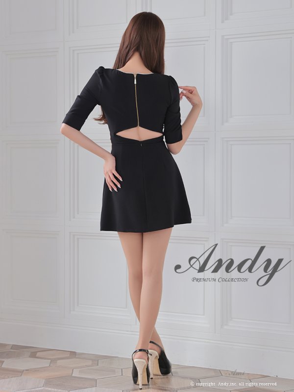 画像30: XSサイズあり【ANDY/アンディ】フロントジップ/ バイカラー/ チェーン/ 袖あり/ 七分袖/ フレア/ ミニドレス/ キャバドレス[OF05]