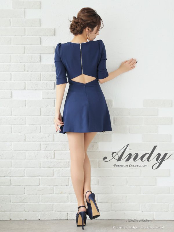 画像20: XSサイズあり【ANDY/アンディ】フロントジップ/ バイカラー/ チェーン/ 袖あり/ 七分袖/ フレア/ ミニドレス/ キャバドレス[OF05]