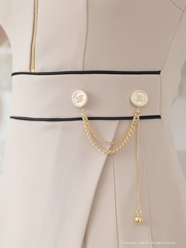 画像17: XSサイズあり【ANDY/アンディ】フロントジップ/ バイカラー/ チェーン/ 袖あり/ 七分袖/ フレア/ ミニドレス/ キャバドレス[OF05]