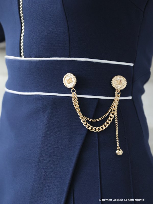 画像25: XSサイズあり【ANDY/アンディ】フロントジップ/ バイカラー/ チェーン/ 袖あり/ 七分袖/ フレア/ ミニドレス/ キャバドレス[OF05]