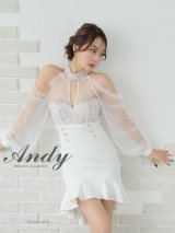 XSサイズあり【ANDY/アンディ】シアー/ レース/ マーメイド/ アシンメトリー/ 裾フリル/ パールボタン/ 袖あり/ 長袖/ ミニドレス/ キャバドレス[OF05]