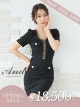 【決算SALE開催中！! 】XSサイズあり【ANDY/アンディ】ワンカラー/ チェーン/ バックリボン/ 袖あり/ 半袖/ タイト/ ミニドレス/ キャバドレス[OF05]