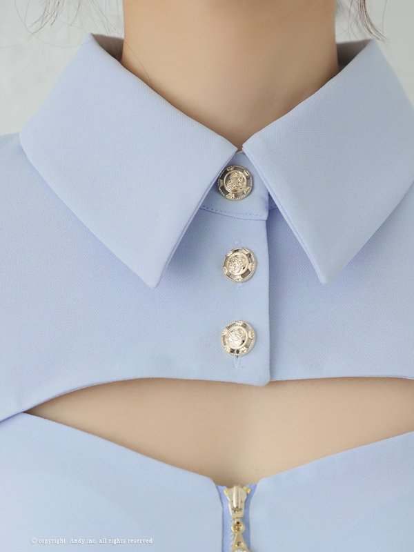 画像33: 【ANDY/アンディ】ワンカラー/ 襟付き/ フロントジップ/ 袖あり/ 七分袖/ ボタン/ タイト/ ミニドレス/ キャバドレス[OF05]