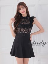XSサイズあり【ANDY/アンディ】プチハイネック/ シースルー/ リボン/ レース/ ショルダーフリル/ ノースリーブ/ フレア/ ミニドレス/ キャバドレス[OF05]