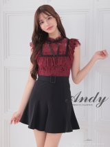 XSサイズあり【ANDY/アンディ】プチハイネック/ シースルー/ リボン/ レース/ ショルダーフリル/ ノースリーブ/ フレア/ ミニドレス/ キャバドレス[OF05]