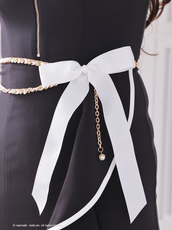 画像16: 【ANDY/アンディ】 チェーン付き/ ストレッチ/ バイカラー/ パイピング/ 袖あり/ 半袖/ フリル/ 膝丈/ ミディアムドレス/ キャバドレス[OF05]