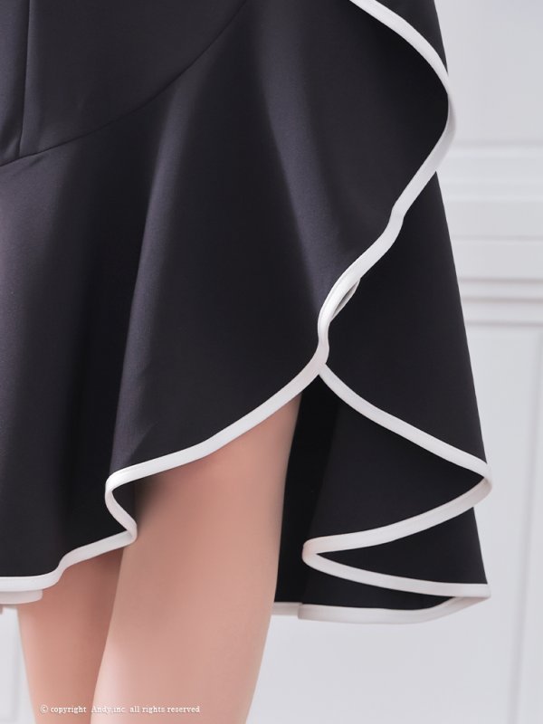 画像17: 【ANDY/アンディ】 チェーン付き/ ストレッチ/ バイカラー/ パイピング/ 袖あり/ 半袖/ フリル/ 膝丈/ ミディアムドレス/ キャバドレス[OF05]