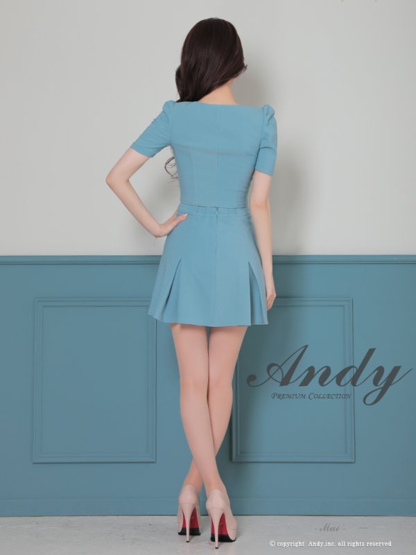 画像37: XSサイズあり【ANDY/アンディ】フロントジップ/ 半袖/ 袖あり/ ストレッチ/ ボックスプリーツ/ フレア/ セットアップ/ ミニドレス/ キャバドレス[OF05]