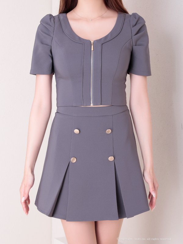 画像45: XSサイズあり【ANDY/アンディ】フロントジップ/ 半袖/ 袖あり/ ストレッチ/ ボックスプリーツ/ フレア/ セットアップ/ ミニドレス/ キャバドレス[OF05]