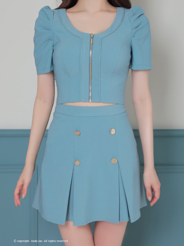 画像38: XSサイズあり【ANDY/アンディ】フロントジップ/ 半袖/ 袖あり/ ストレッチ/ ボックスプリーツ/ フレア/ セットアップ/ ミニドレス/ キャバドレス[OF05]