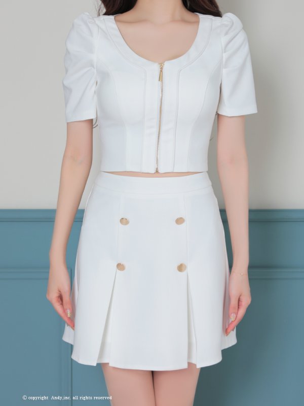 画像6: XSサイズあり【ANDY/アンディ】フロントジップ/ 半袖/ 袖あり/ ストレッチ/ ボックスプリーツ/ フレア/ セットアップ/ ミニドレス/ キャバドレス[OF05]