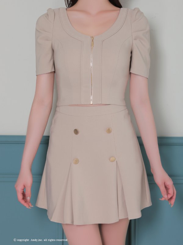 画像14: XSサイズあり【ANDY/アンディ】フロントジップ/ 半袖/ 袖あり/ ストレッチ/ ボックスプリーツ/ フレア/ セットアップ/ ミニドレス/ キャバドレス[OF05]