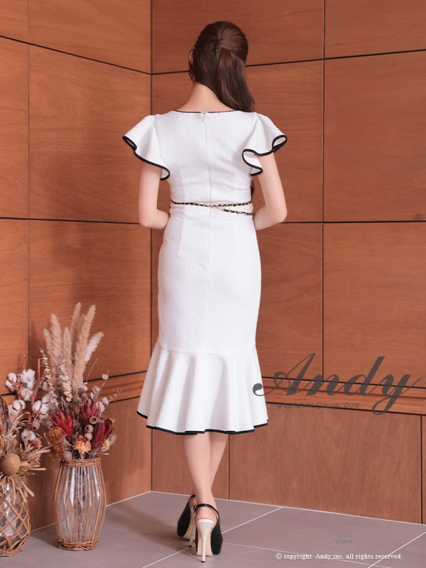 画像4: 【ANDY/アンディ】 チェーンベルト付き/ フリルデザイン/ 半袖/ 袖あり/ フロントジップ/ アシンメトリー/ 膝丈/ ミディアムドレス/ キャバドレス[OF05]