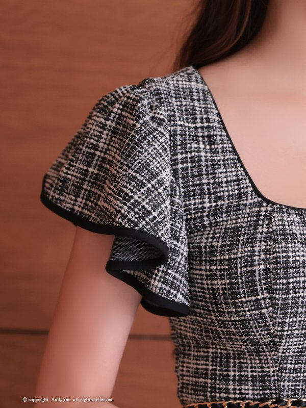 画像14: 【ANDY/アンディ】 チェーンベルト付き/ フリルデザイン/ 半袖/ 袖あり/ フロントジップ/ アシンメトリー/ 膝丈/ ミディアムドレス/ キャバドレス[OF05]