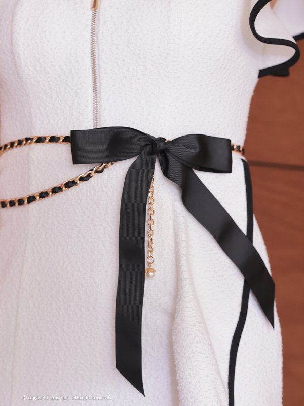 画像7: 【ANDY/アンディ】 チェーンベルト付き/ フリルデザイン/ 半袖/ 袖あり/ フロントジップ/ アシンメトリー/ 膝丈/ ミディアムドレス/ キャバドレス[OF05]