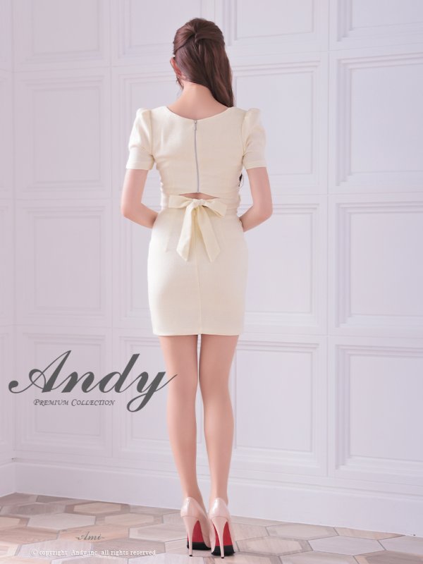 画像4: XSサイズあり【ANDY/アンディ】スクエアネック/ フロントジッパー/ 半袖/ 袖あり/ バックリボン/ タイト/ ミニドレス/ キャバドレス[OF05]