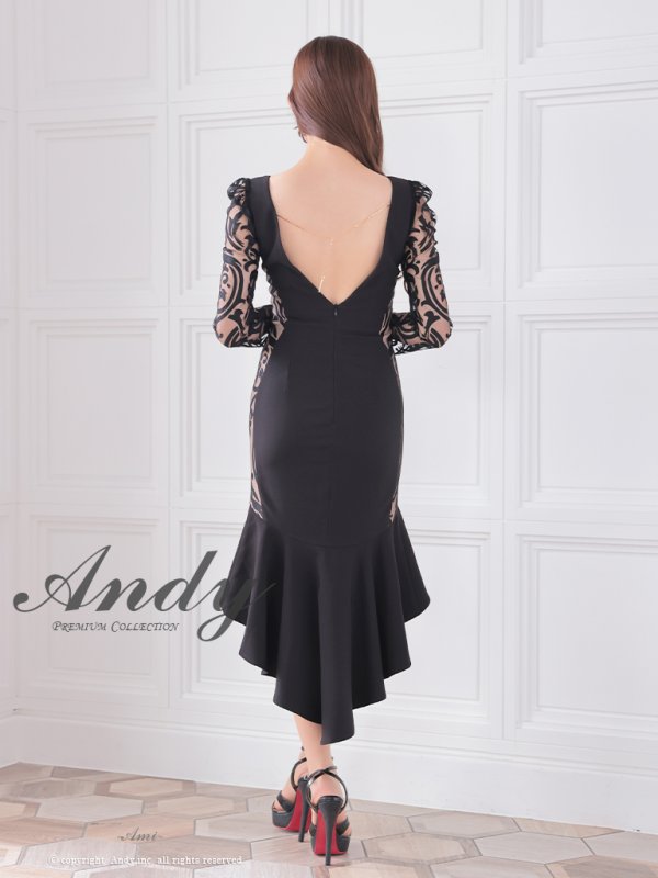 画像20: 【ANDY/アンディ】 シアー/ ジップ/ 長袖/ 七分袖/ テールカット/ マーメイド/  膝丈/ ミディアムドレス/ キャバドレス[OF05]