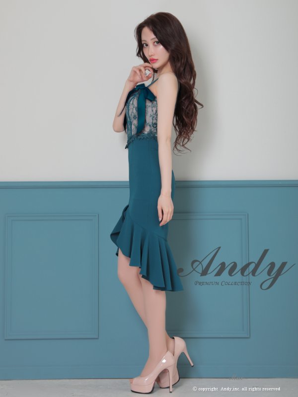 画像28: 【ANDY/アンディ】 フラワーレース/  リボンデザイン/  テールカット/ フリル/  膝丈/ ミディアムドレス/ キャバドレス[OF05]