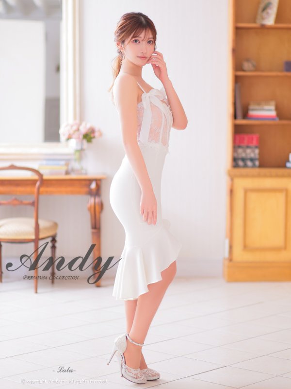 画像3: 【ANDY/アンディ】 フラワーレース/  リボンデザイン/  テールカット/ フリル/  膝丈/ ミディアムドレス/ キャバドレス[OF05]