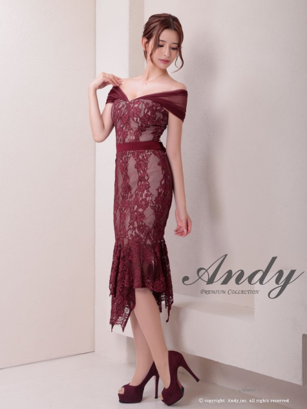 画像3: 【ANDY/アンディ】 レース/ アシメ/ カットアウト/ フリル/ オフショルデザイン/ 膝丈/ ミディアムドレス/ キャバドレス[OF05]