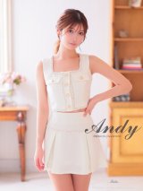 XSサイズあり【ANDY/アンディ】ノースリーブ/ ツイード/ ボックスプリーツ/ ボタン/ フレア/ セットアップ/ ミニドレス/ キャバドレス[OF05]