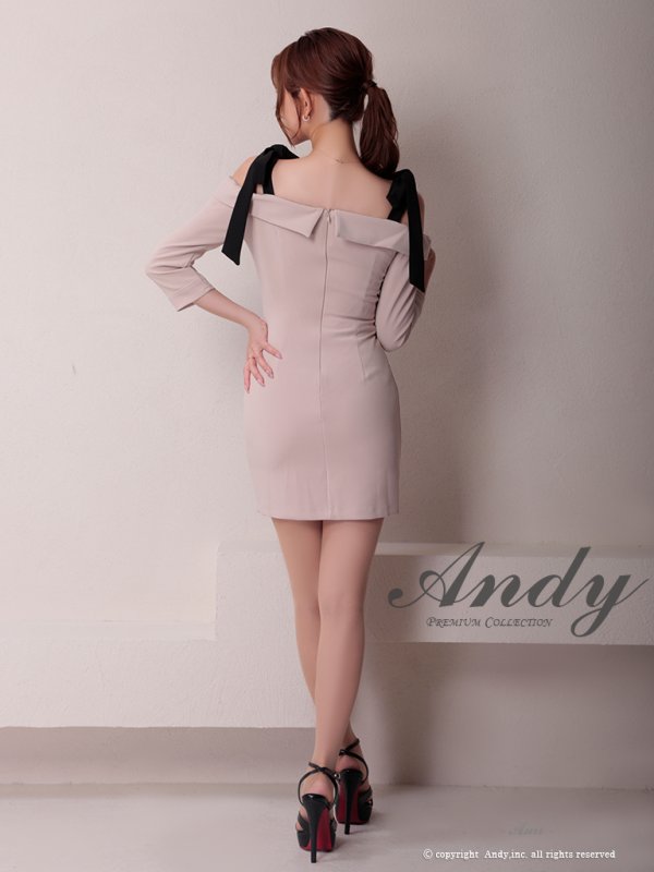 画像4: XSサイズあり【ANDY/アンディ】 フロントジッパー/ リボン/ 袖あり/ 七分袖/ ベルト/ ボタン/ タイト/ ミニドレス/ キャバドレス[OF05]