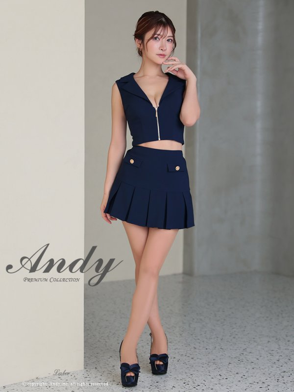 画像4: XSサイズあり【ANDY/アンディ】ジャケット風カラー/ フロントジップ/ ノースリーブ/ プリーツ/ フレア/ セットアップ/ ミニドレス/ キャバドレス[OF05]