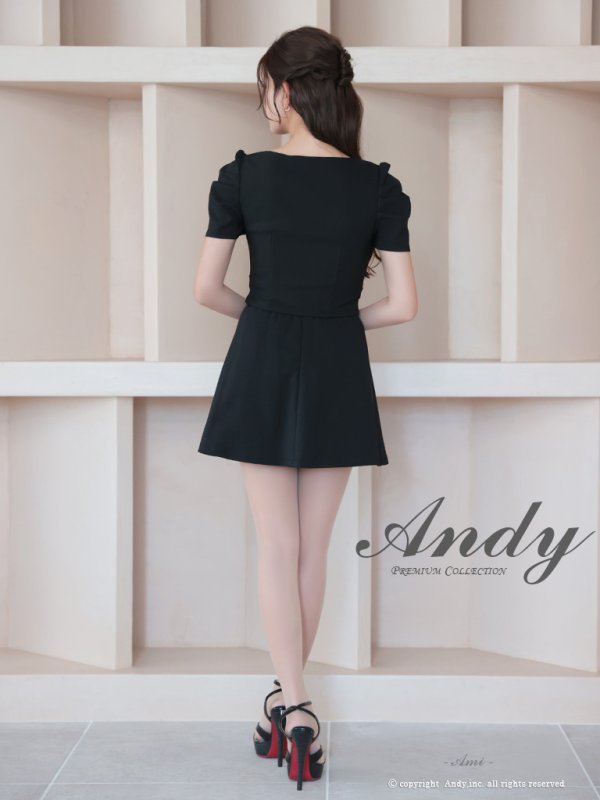 画像5: 【ANDY/アンディ】スクエアネック/ パフスリーブ/ 袖あり/ フロントジップ/ プリーツ/ フレア/ セットアップ/ ミニドレス/ キャバドレス[OF05]