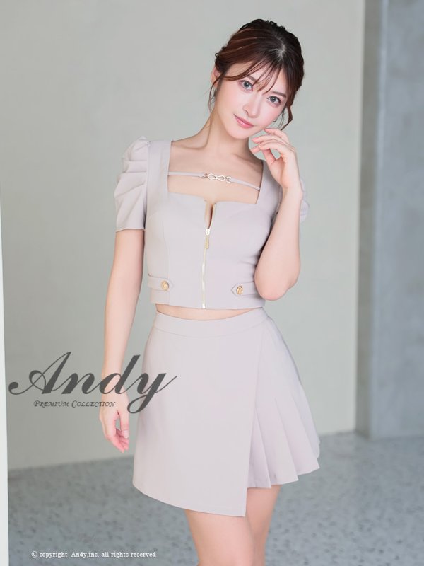 画像2: 【ANDY/アンディ】スクエアネック/ パフスリーブ/ 袖あり/ フロントジップ/ プリーツ/ フレア/ セットアップ/ ミニドレス/ キャバドレス[OF05]