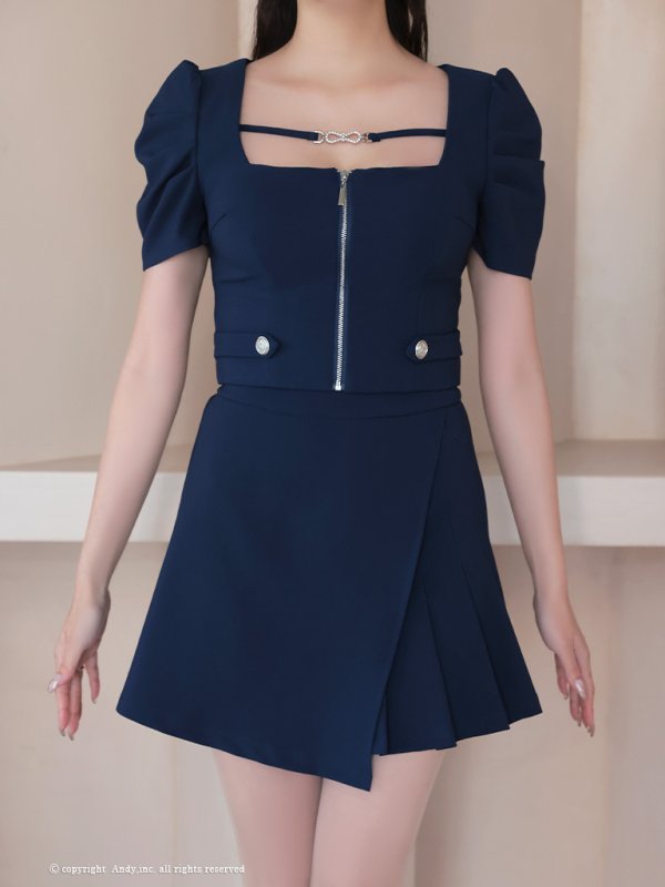 画像25: 【ANDY/アンディ】スクエアネック/ パフスリーブ/ 袖あり/ フロントジップ/ プリーツ/ フレア/ セットアップ/ ミニドレス/ キャバドレス[OF05]