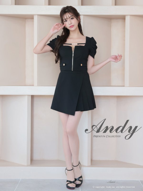 画像3: 【ANDY/アンディ】スクエアネック/ パフスリーブ/ 袖あり/ フロントジップ/ プリーツ/ フレア/ セットアップ/ ミニドレス/ キャバドレス[OF05]