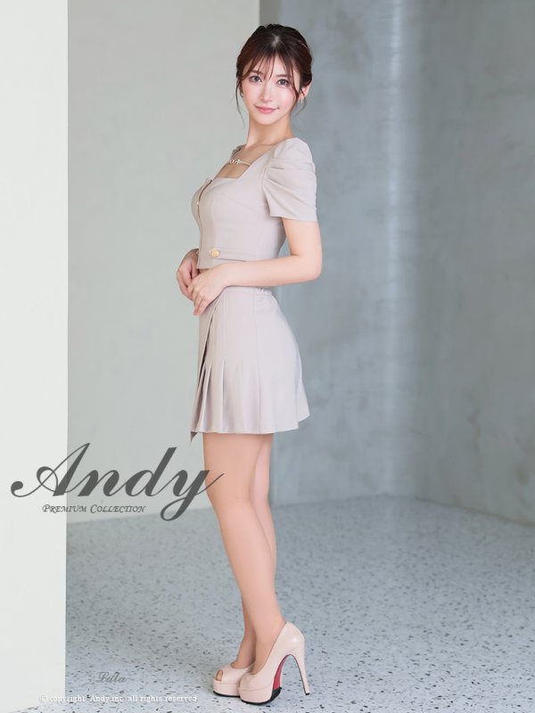 画像14: 【ANDY/アンディ】スクエアネック/ パフスリーブ/ 袖あり/ フロントジップ/ プリーツ/ フレア/ セットアップ/ ミニドレス/ キャバドレス[OF05]