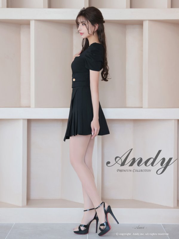 画像4: 【ANDY/アンディ】スクエアネック/ パフスリーブ/ 袖あり/ フロントジップ/ プリーツ/ フレア/ セットアップ/ ミニドレス/ キャバドレス[OF05]