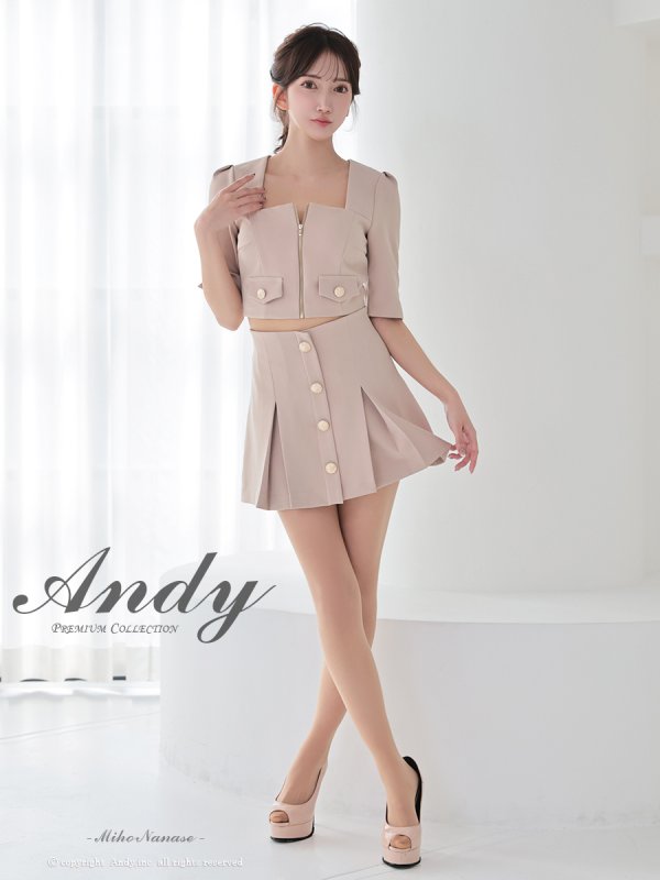 画像2: 【ANDY/アンディ】フロントジップ/ 半袖/ 袖あり/ スクエアネック/ ボタン/ ストレッチ/ フレア/ セットアップ/ ミニドレス/ キャバドレス[OF05]
