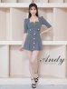 画像2: 【ANDY/アンディ】フロントジップ/ 半袖/ 袖あり/ スクエアネック/ ボタン/ ストレッチ/ フレア/ セットアップ/ ミニドレス/ キャバドレス[OF05] (2)