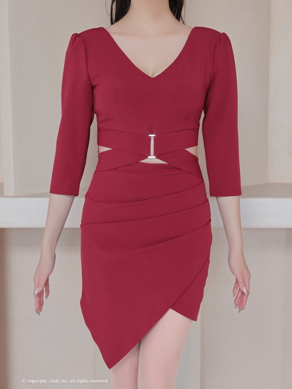 画像21: 【ANDY/アンディ】ストレッチ/ 長袖/ 袖あり/ ウエストカット/ アシンメトリー/ ラップスカート/ タイト/ ミニドレス/ キャバドレス[OF05]