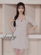 XSサイズあり【ANDY/アンディ】ハーフスリーブ/ 袖あり/ スクエアネック/ バストジッパー/ ボタン/ バックリボン/ プリーツ/ フレア/ ミニドレス/ キャバドレス[OF05]