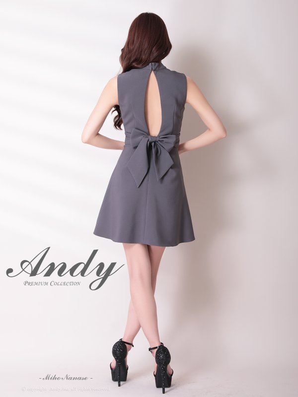 画像4: XSサイズあり【ANDY/アンディ】ハイネック/ フロントジップ/ ウエストシアー/ バックリボン/ ノースリーブ/ フレア/ ミニドレス/ キャバドレス[OF05]