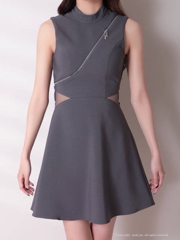 画像5: XSサイズあり【ANDY/アンディ】ハイネック/ フロントジップ/ ウエストシアー/ バックリボン/ ノースリーブ/ フレア/ ミニドレス/ キャバドレス[OF05]